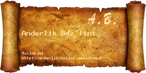 Anderlik Bálint névjegykártya
